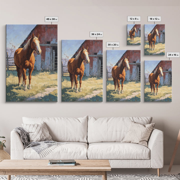 Quiet Horse Pasture at Sunset Framed Canvas Print, Guest Bedroom Art, Home, Bedroom Decor, Oil Painting, Guest, GBA-2x3-53