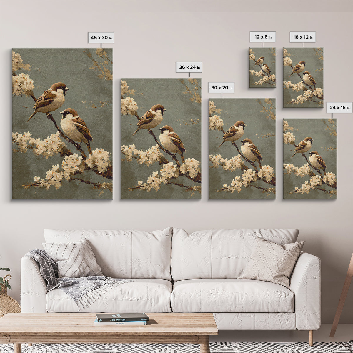 Small Bird Pair on Flowering Branch Framed Canvas Print, Guest Bedroom Art, Wall Art, Bedroom Decor, Watercolor Art, Guest, GBA-2x3-60