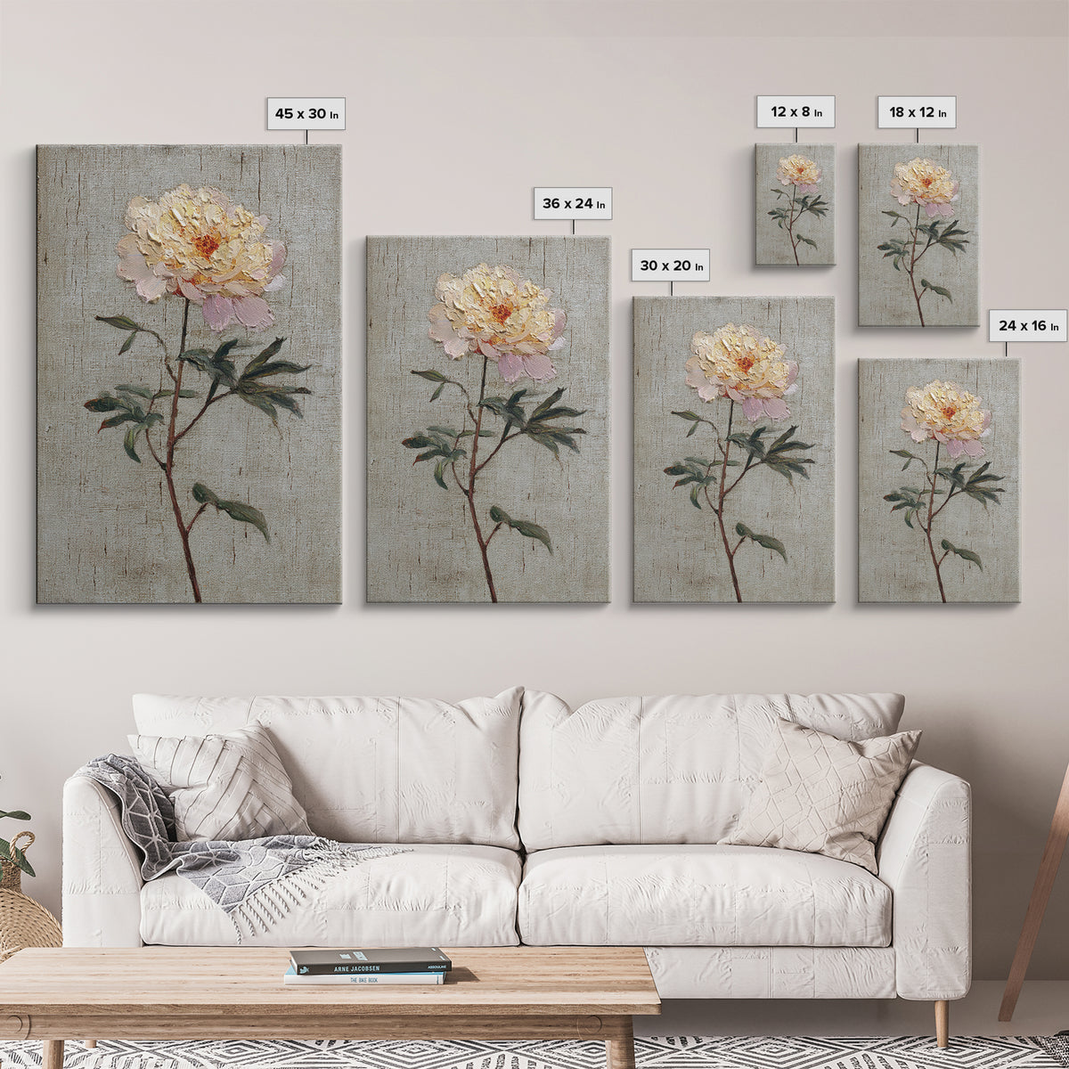Neutral Peony Painting Canvas Print, Guest Bedroom Art, Framed Wall Art, Bedroom Decor, Fine Art, Guest, Farmhouse Wall Decor, GBA-2x3-65