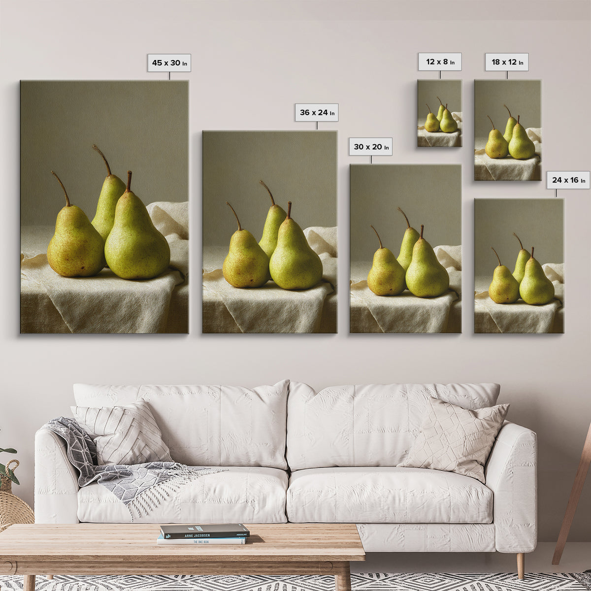 Classic Pear Still Life for Cozy Hospitality Framed Canvas Print, Guest Bedroom Art, Living Room Decor, Bedroom Decor, Guest, GBA-2x3-76