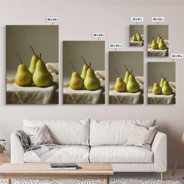 Classic Pear Still Life for Cozy Hospitality Framed Canvas Print, Guest Bedroom Art, Living Room Decor, Bedroom Decor, Guest, GBA-2x3-76