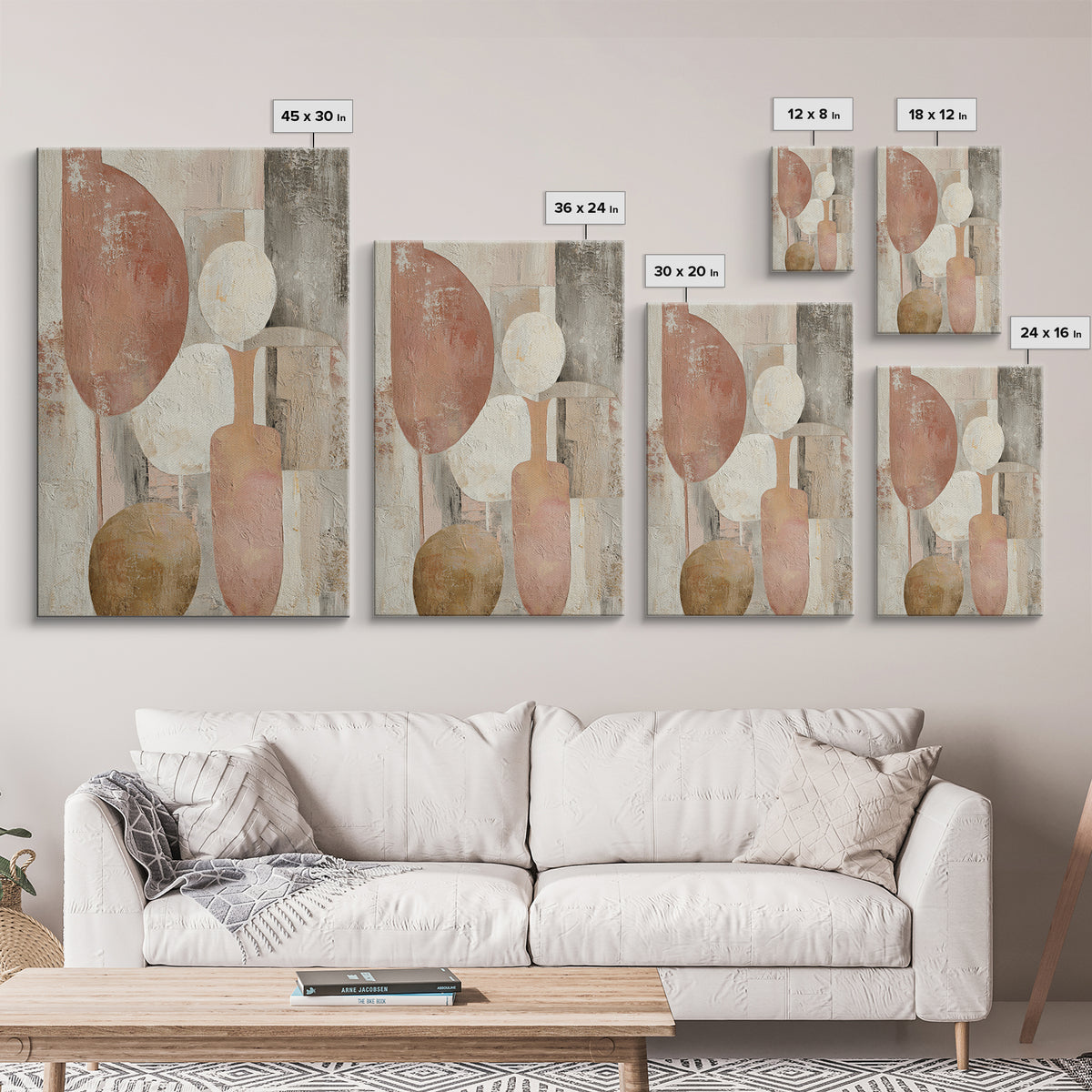 Warm Terracotta Shapes Framed Canvas Print, Guest Bedroom Art, Digital Prints, Bedroom Decor, Abstract Art, Guest, GBA-2x3-78