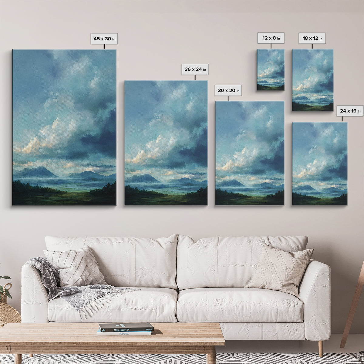 Soft Mountain Horizon Framed Canvas Print, Guest Bedroom Art, Living Room Decor, Bedroom Decor, Oil Painting, Guest, GBA-2x3-87