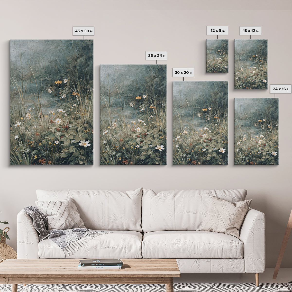 Sunlit Meadow with Delicate Flowers Canvas Print, Guest Bedroom Art, Set of 3 Wall Art, Bedroom Decor, Watercolor Art, Guest, GBA-2x3-95