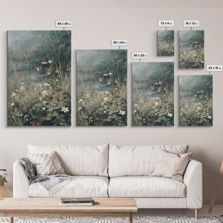 Sunlit Meadow with Delicate Flowers Canvas Print, Guest Bedroom Art, Set of 3 Wall Art, Bedroom Decor, Watercolor Art, Guest, GBA-2x3-95