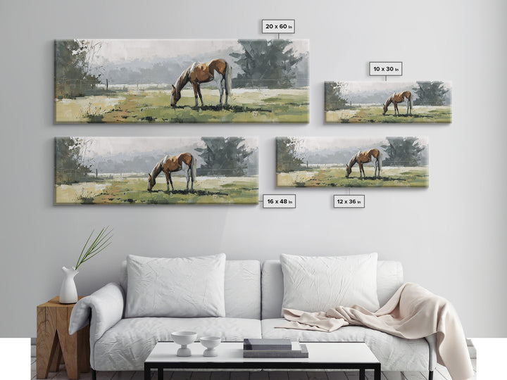 Quiet Horse Pasture at Sunset Canvas Print, Guest Bedroom Art, Bedroom Decor, Fine Art, Guest, Above Bed Decor, Funky Wall Art, GBA-3x1-13