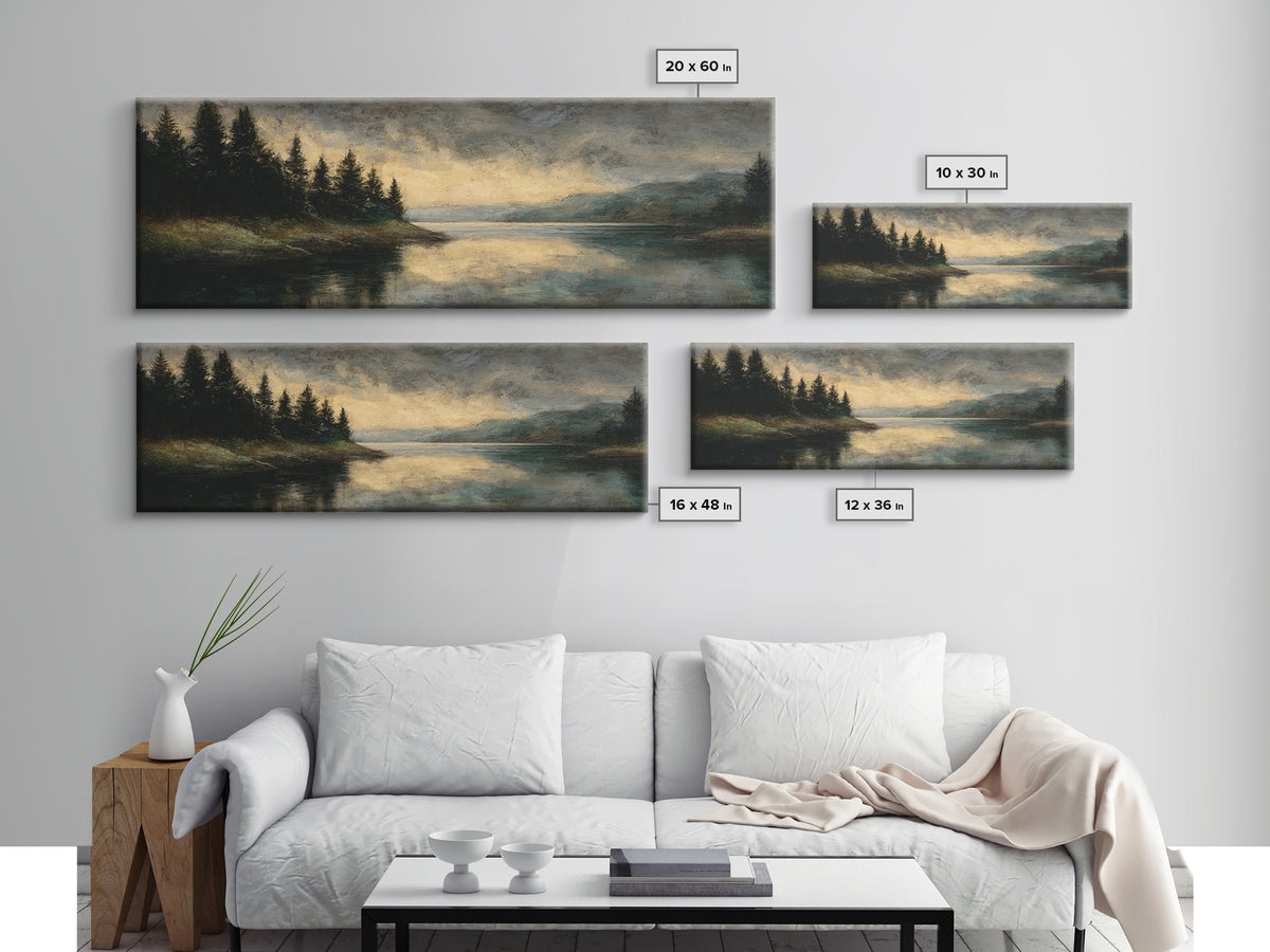 Quiet Lake Landscape at Early Morning Framed Canvas Print, Guest Bedroom Art, Wall Art Prints, Bedroom Decor, Fine Art, Guest, GBA-3x1-18