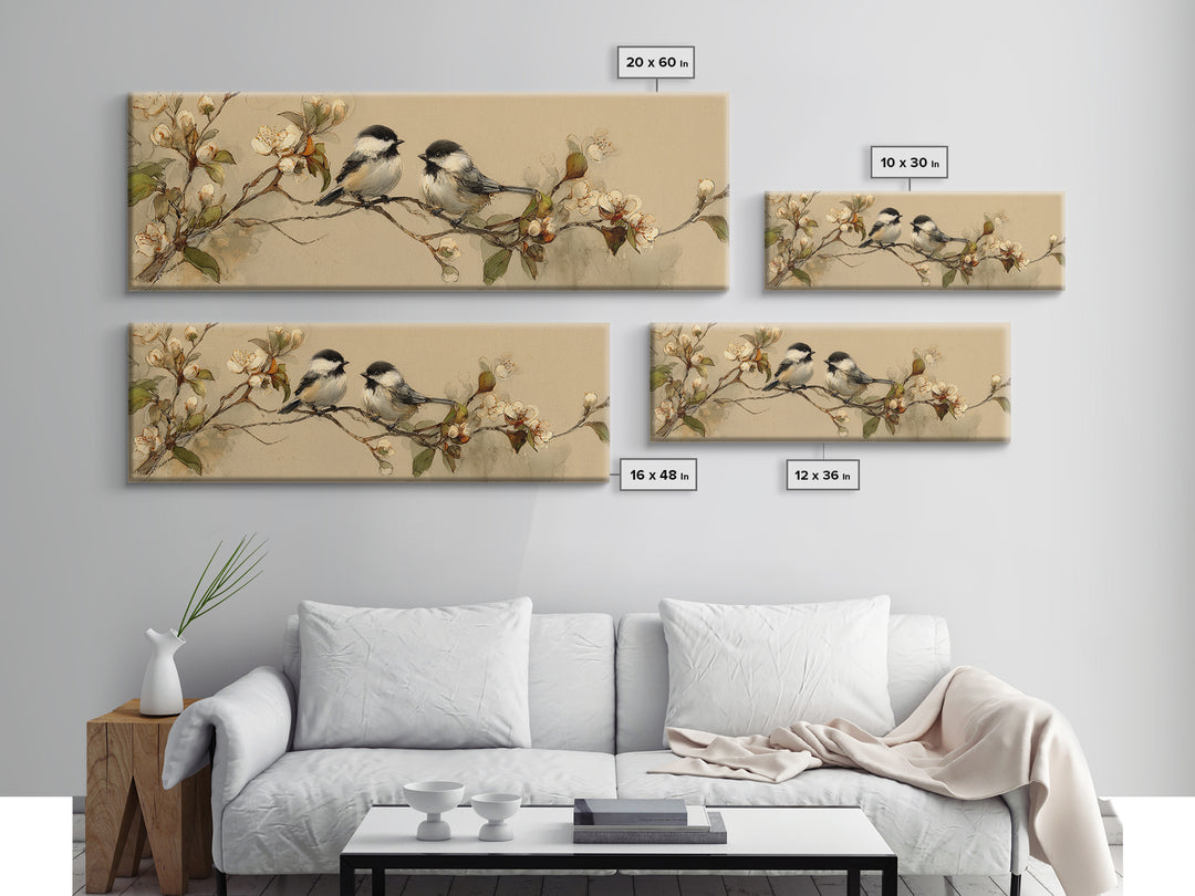 Small Bird Pair on Flowering Branch Canvas Print, Guest Bedroom Art, Downloadable Prints, Bedroom Decor, Oil Painting, Guest, GBA-3x1-20