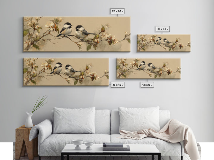 Small Bird Pair on Flowering Branch Canvas Print, Guest Bedroom Art, Downloadable Prints, Bedroom Decor, Oil Painting, Guest, GBA-3x1-20