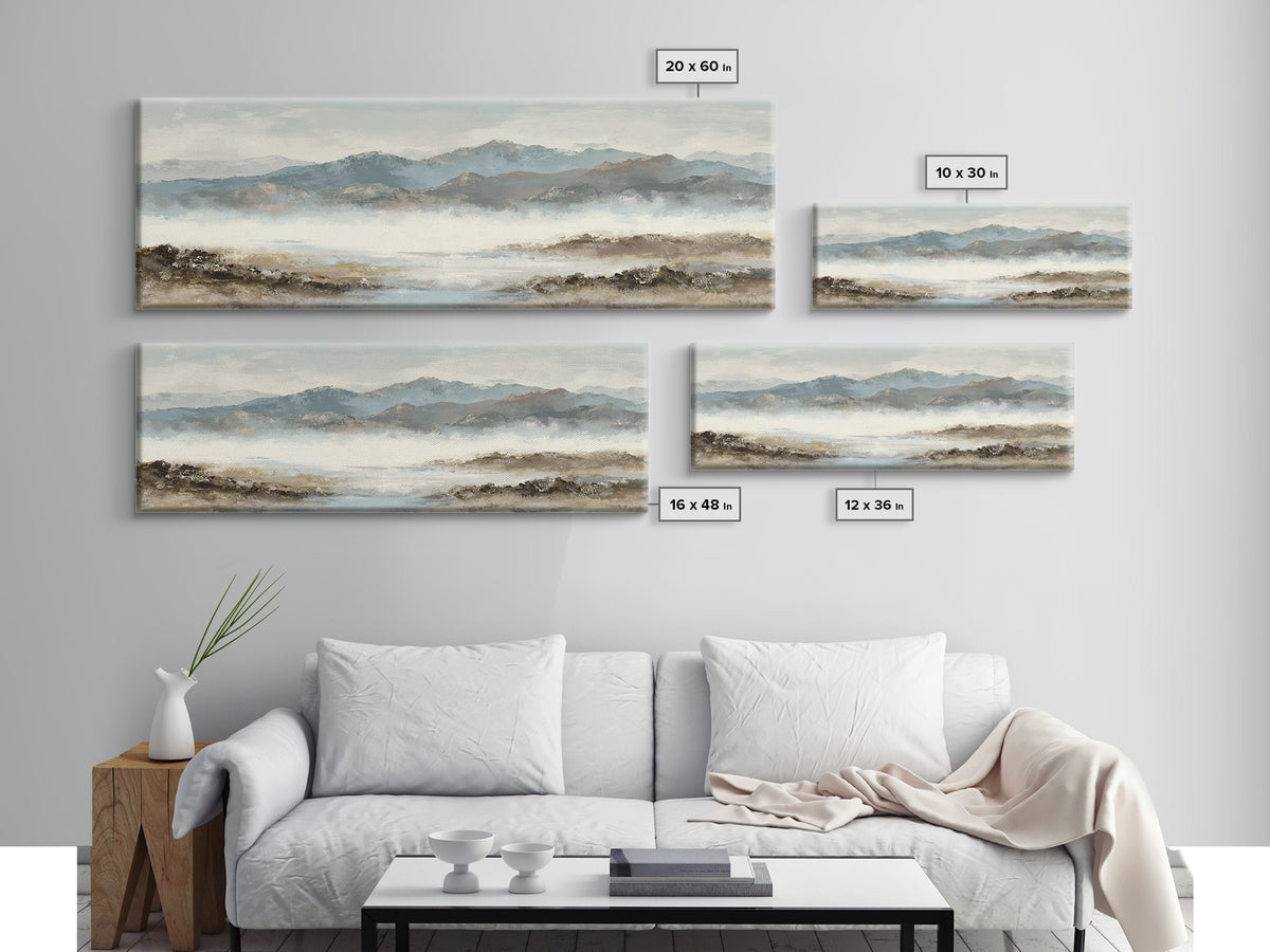 Soft Mountain Horizon Framed Canvas Print, Guest Bedroom Art, Boho Decor, Bedroom Decor, Fine Art, Guest, Digital Prints, GBA-3x1-23