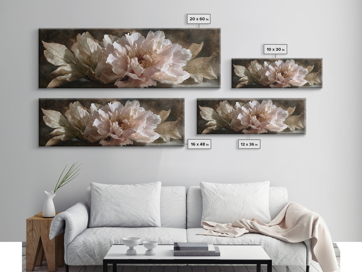 Neutral Peony Painting Canvas Print, Guest Bedroom Art, Bedroom Wall Art, Bedroom Decor, Fine Art, Guest, Neutral Decor, GBA-3x1-25