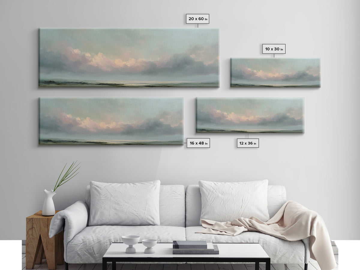 Romantic Cloudscape in Blush and Ivory Canvas Print, Guest Bedroom Art, Gallery Decor, Bedroom Decor, Fine Art, Guest, GBA-3x1-3