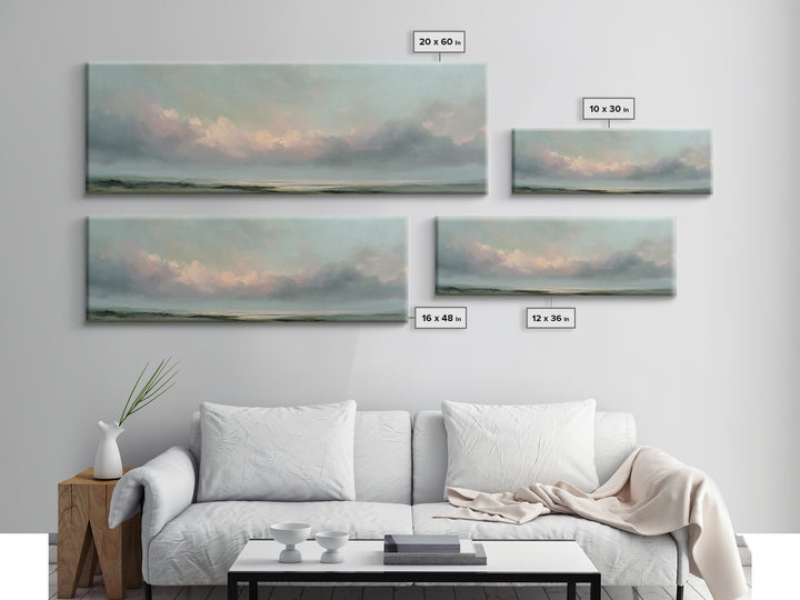 Romantic Cloudscape in Blush and Ivory Canvas Print, Guest Bedroom Art, Gallery Decor, Bedroom Decor, Fine Art, Guest, GBA-3x1-3