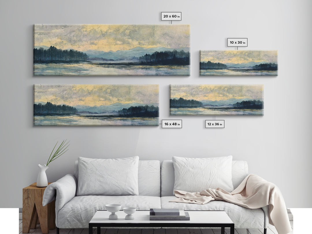 Quiet Lake Landscape at Early Morning Canvas Print, Guest Bedroom Art, Farmhouse Decor, Bedroom Decor, Fine Art, Guest, GBA-3x1-42