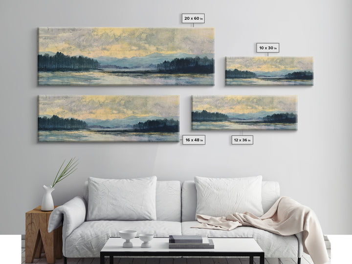 Quiet Lake Landscape at Early Morning Canvas Print, Guest Bedroom Art, Farmhouse Decor, Bedroom Decor, Fine Art, Guest, GBA-3x1-42