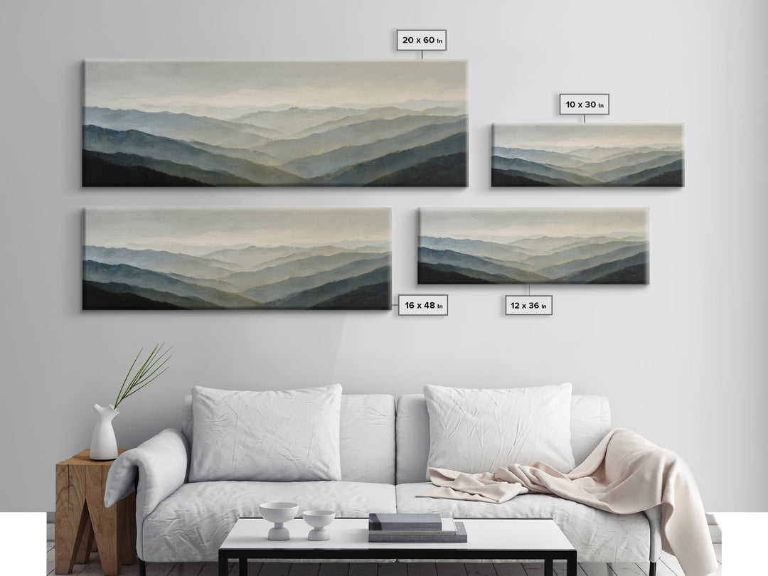 Soft Mountain Horizon Framed Canvas Print, Guest Bedroom Art, Wall Decor, Bedroom Decor, Fine Art, Guest, Living Room Decor, GBA-3x1-47