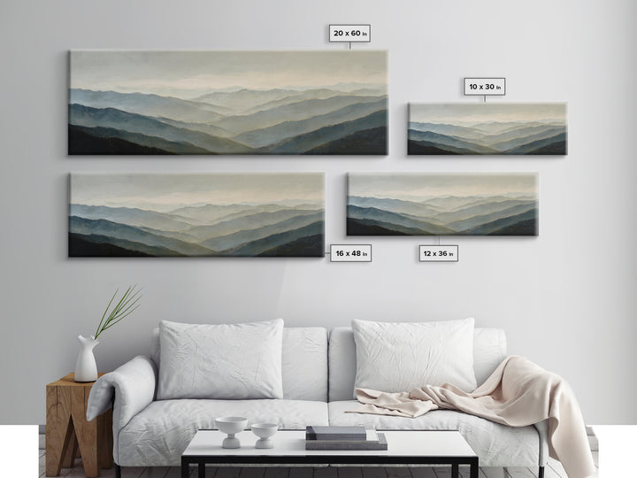 Soft Mountain Horizon Framed Canvas Print, Guest Bedroom Art, Wall Decor, Bedroom Decor, Fine Art, Guest, Living Room Decor, GBA-3x1-47