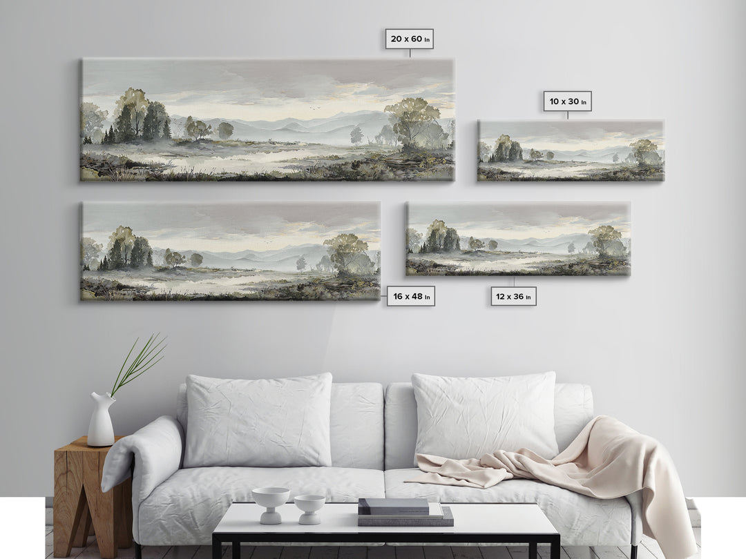 Monochrome Forest Silhouette Framed Canvas Print, Guest Bedroom Art, Bedroom Wall Decor, Bedroom Decor, Oil Painting, Guest, GBA-3x1-53