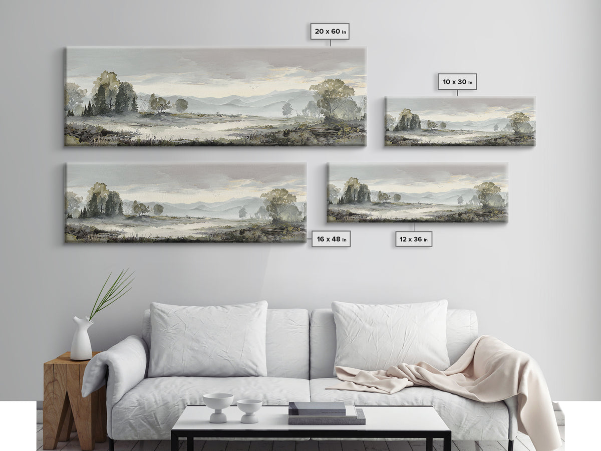 Monochrome Forest Silhouette Framed Canvas Print, Guest Bedroom Art, Bedroom Wall Decor, Bedroom Decor, Oil Painting, Guest, GBA-3x1-53