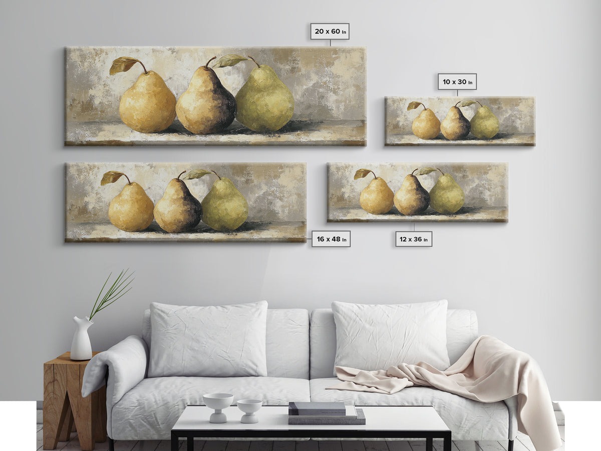 Classic Pear Still Life for Cozy Hospitality Framed Canvas Print, Guest Bedroom Art, Boho Decor, Bedroom Decor, Fine Art, Guest, GBA-3x1-60