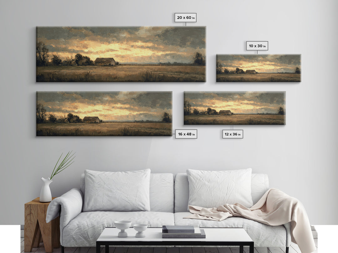 Quiet Horse Pasture at Sunset Canvas Print, Guest Bedroom Art, Farmhouse Wall Decor, Bedroom Decor, Oil Painting, Guest, GBA-3x1-61