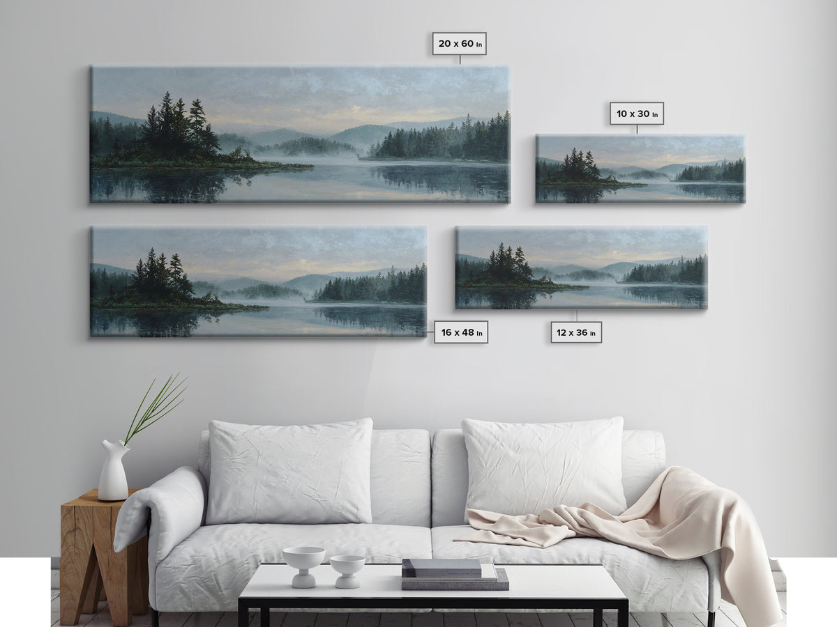 Quiet Lake Landscape at Early Morning Canvas Print, Guest Bedroom Art, Farmhouse Decor, Bedroom Decor, Fine Art, Guest, GBA-3x1-66