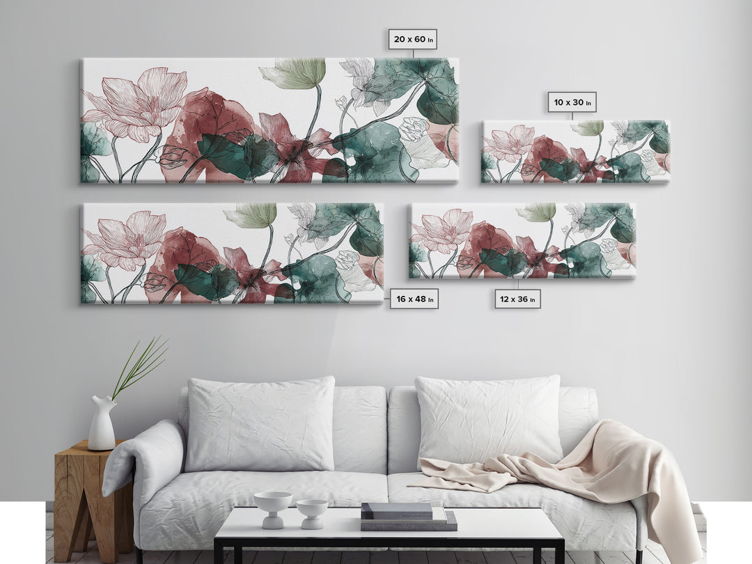Gentle Botanical Line Drawing Trio Canvas Print, Guest Bedroom Art, Art Print, Bedroom Decor, Watercolor Art, Guest, Home, GBA-3x1-70
