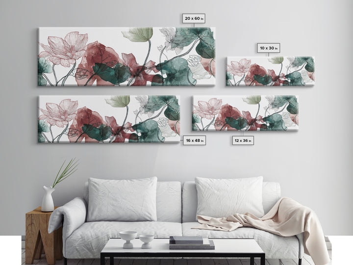 Gentle Botanical Line Drawing Trio Canvas Print, Guest Bedroom Art, Art Print, Bedroom Decor, Watercolor Art, Guest, Home, GBA-3x1-70