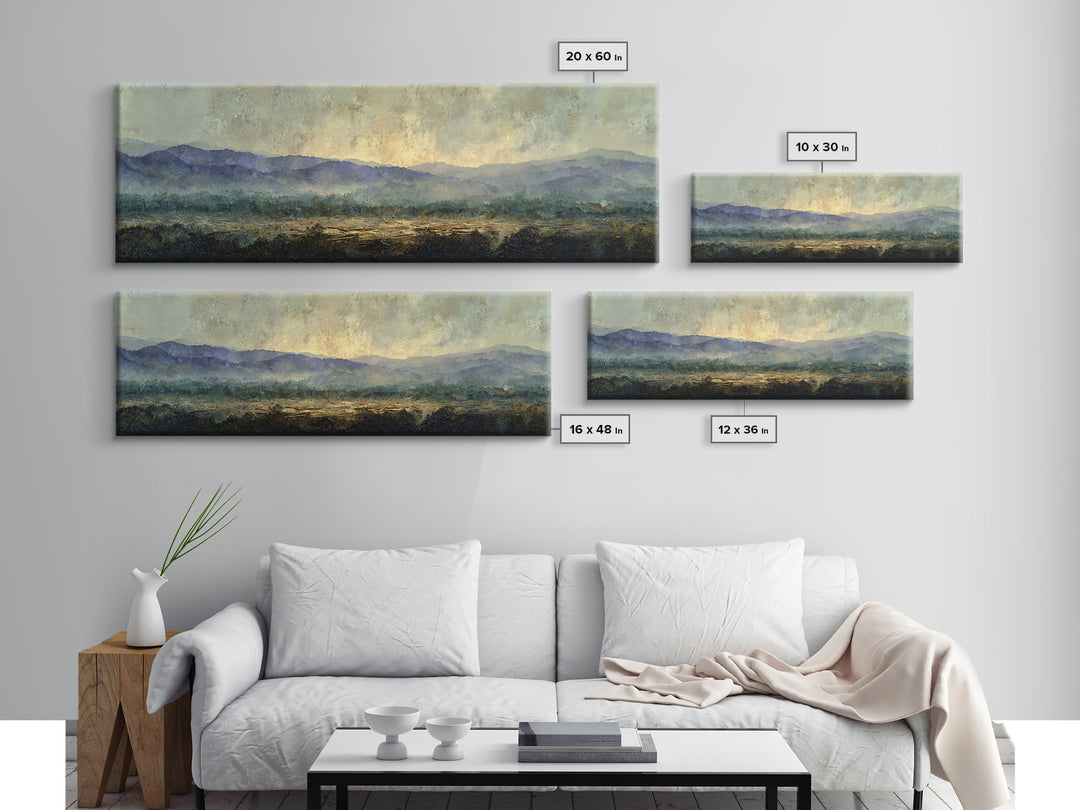 Soft Mountain Horizon Canvas Print, Guest Bedroom Art, Wall Art Prints, Bedroom Decor, Oil Painting, Guest, Cat Wall Art, GBA-3x1-71