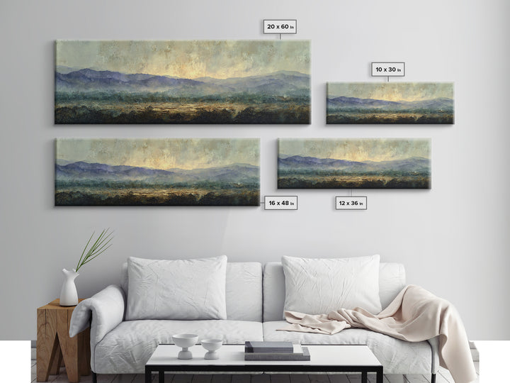Soft Mountain Horizon Canvas Print, Guest Bedroom Art, Wall Art Prints, Bedroom Decor, Oil Painting, Guest, Cat Wall Art, GBA-3x1-71