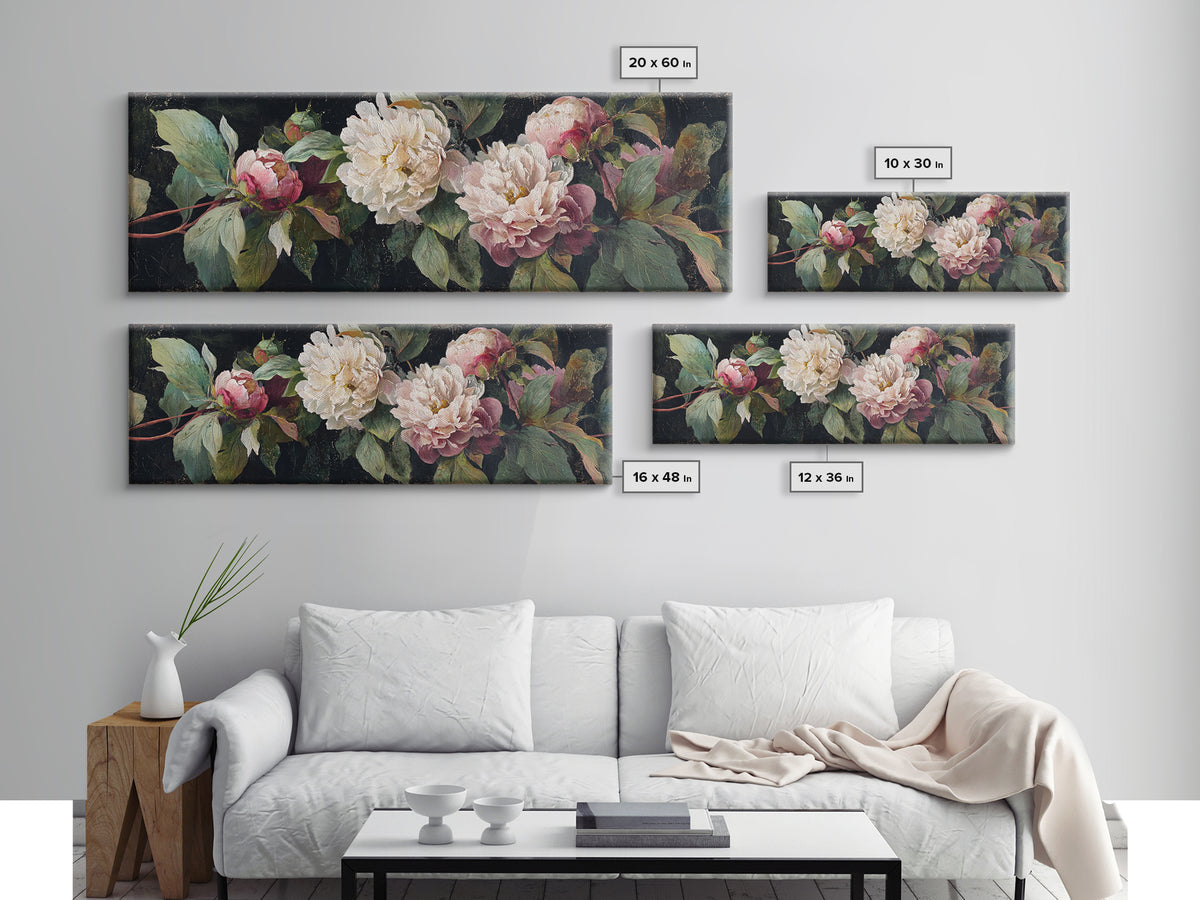 Neutral Peony Painting Framed Canvas Print, Guest Bedroom Art, Minimalist Wall Art, Bedroom Decor, Guest, Luxury Decor, GBA-3x1-73