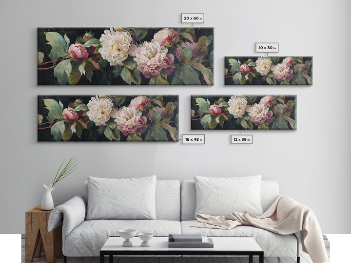 Neutral Peony Painting Framed Canvas Print, Guest Bedroom Art, Minimalist Wall Art, Bedroom Decor, Guest, Luxury Decor, GBA-3x1-73