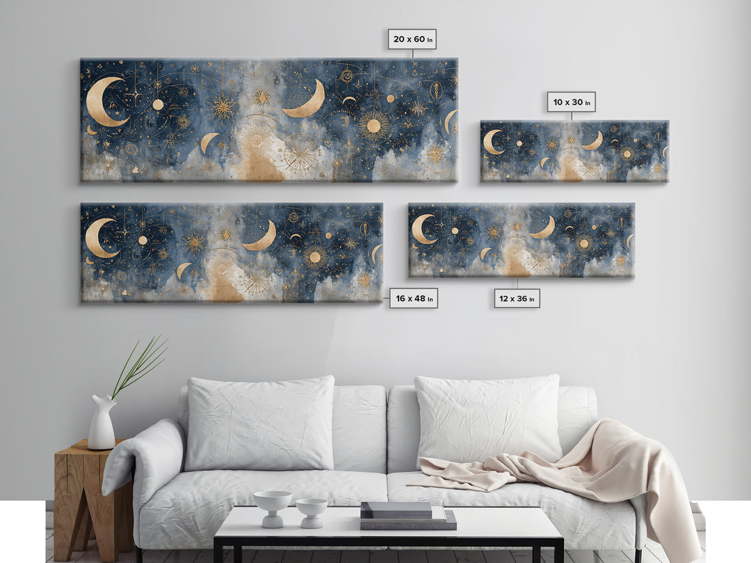 Minimal Moon and Stars Composition Canvas Print, Guest Bedroom Art, Above Bed Decor, Bedroom Decor, Fine Art, Guest, Boho Decor, GBA-3x1-8