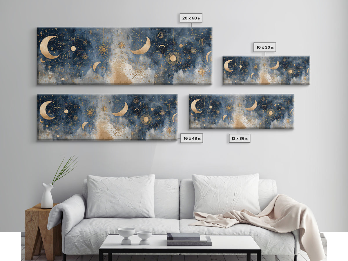 Minimal Moon and Stars Composition Canvas Print, Guest Bedroom Art, Above Bed Decor, Bedroom Decor, Fine Art, Guest, Boho Decor, GBA-3x1-8