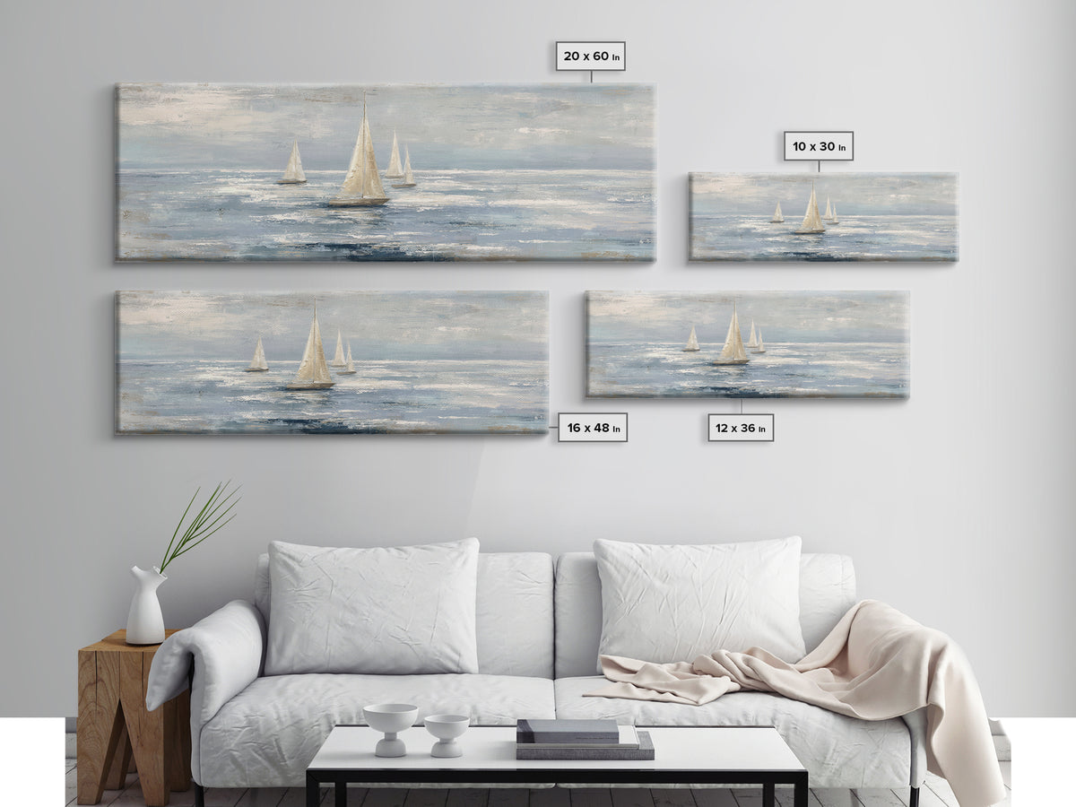 Soft Watercolor Sailboat on Quiet Water Framed Canvas Print, Guest Bedroom Art, New Home Gift, Bedroom Decor, Fine Art, Guest, GBA-3x1-82