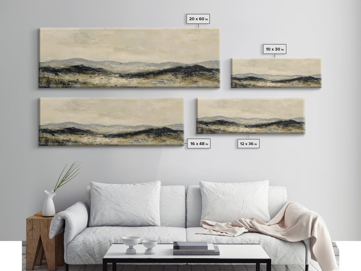 Gentle Rain over Distant Hills Canvas Print, Guest Bedroom Art, Minimalist Decor, Bedroom Decor, Oil Painting, Guest, GBA-3x1-88