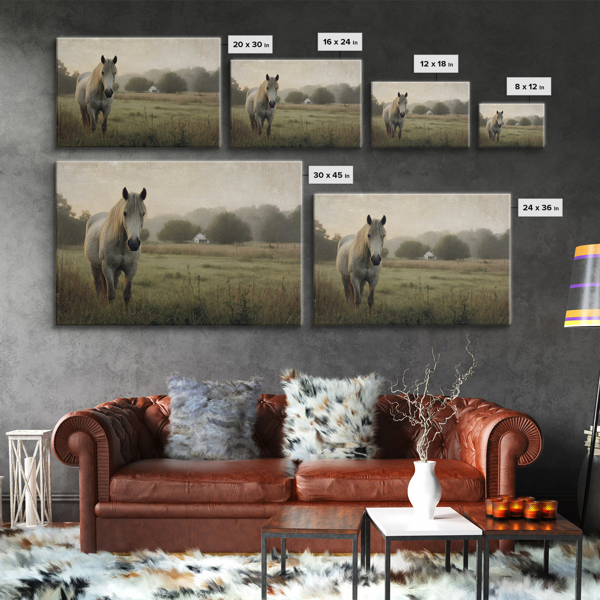 Quiet Horse Pasture at Sunset Canvas Print, Guest Bedroom Art, New Home Gift, Bedroom Decor, Guest, Minimalist Wall Art, GBA-3x2-1