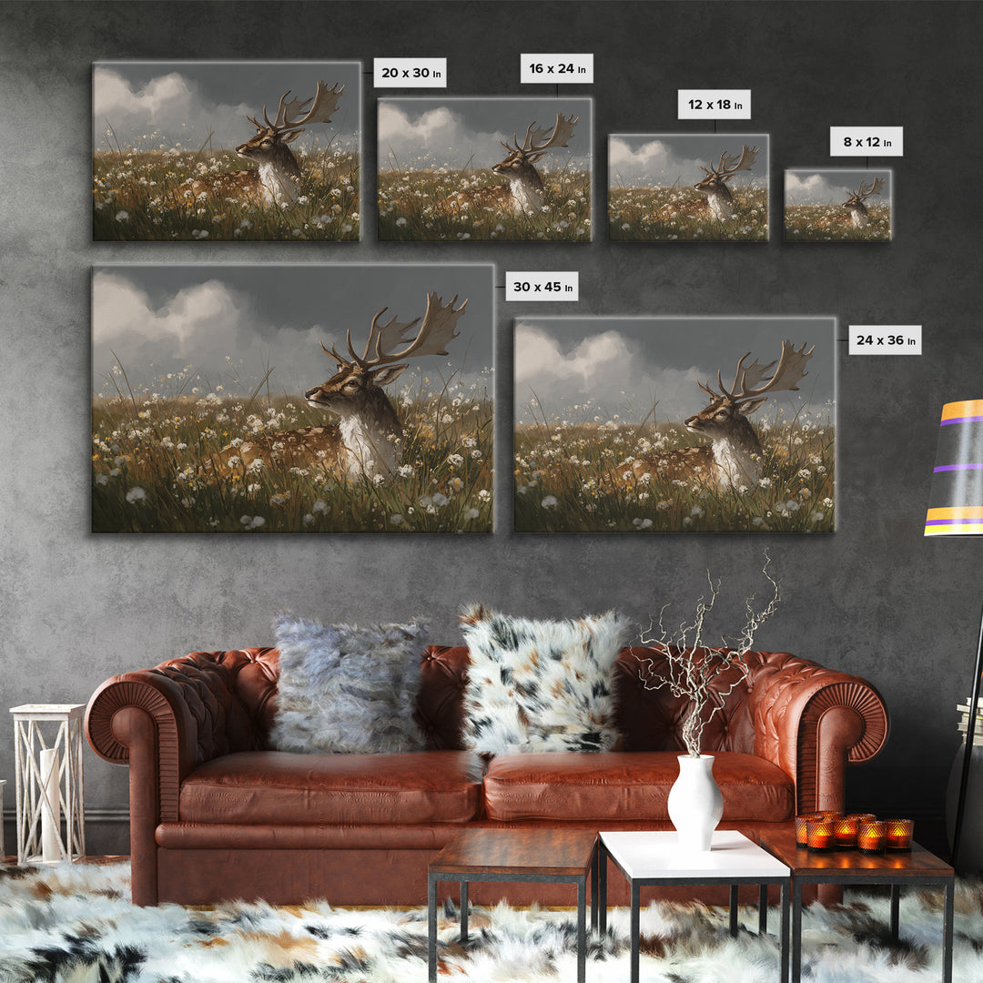 Sunlit Meadow with Delicate Flowers Framed Canvas Print, Guest Bedroom Art, Above Bed Decor, Bedroom Decor, Fine Art, Guest, GBA-3x2-19