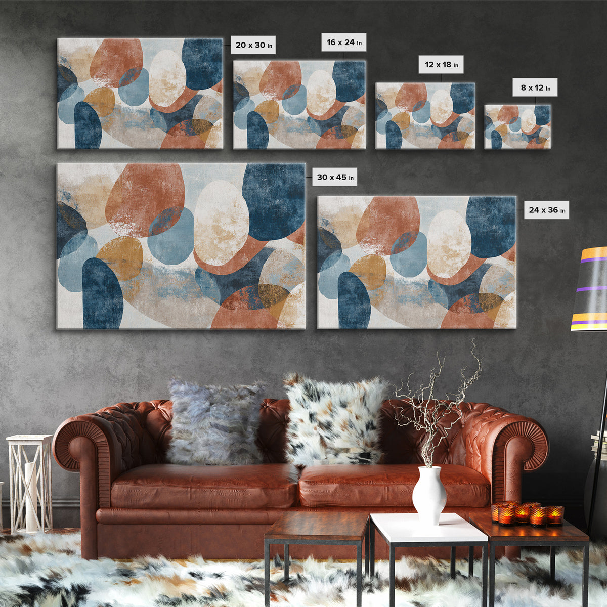 Warm Terracotta Shapes Framed Canvas Print, Guest Bedroom Art, Digital Prints, Bedroom Decor, Abstract Art, Guest, GBA-3x2-2