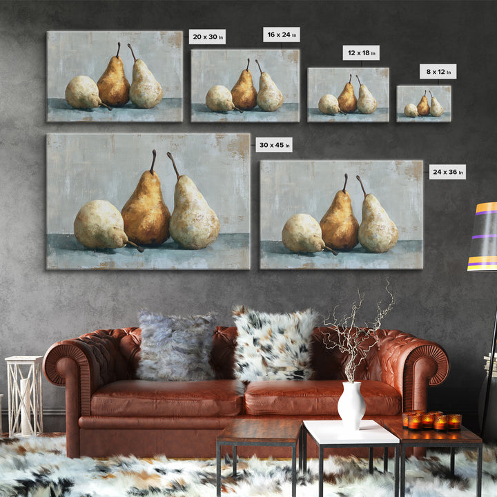 Classic Pear Still Life for Cozy Hospitality Framed Canvas Print, Guest Bedroom Art, Living Room Decor, Bedroom Decor, Guest, GBA-3x2-24