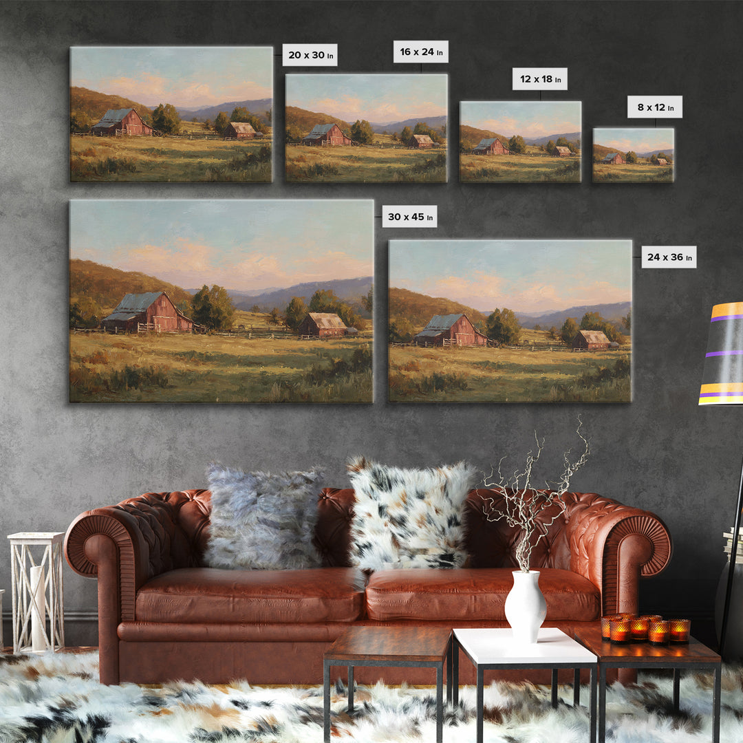 Quiet Horse Pasture at Sunset Framed Canvas Print, Guest Bedroom Art, Living Room Wall Art, Bedroom Decor, Abstract Art, Guest, GBA-3x2-25