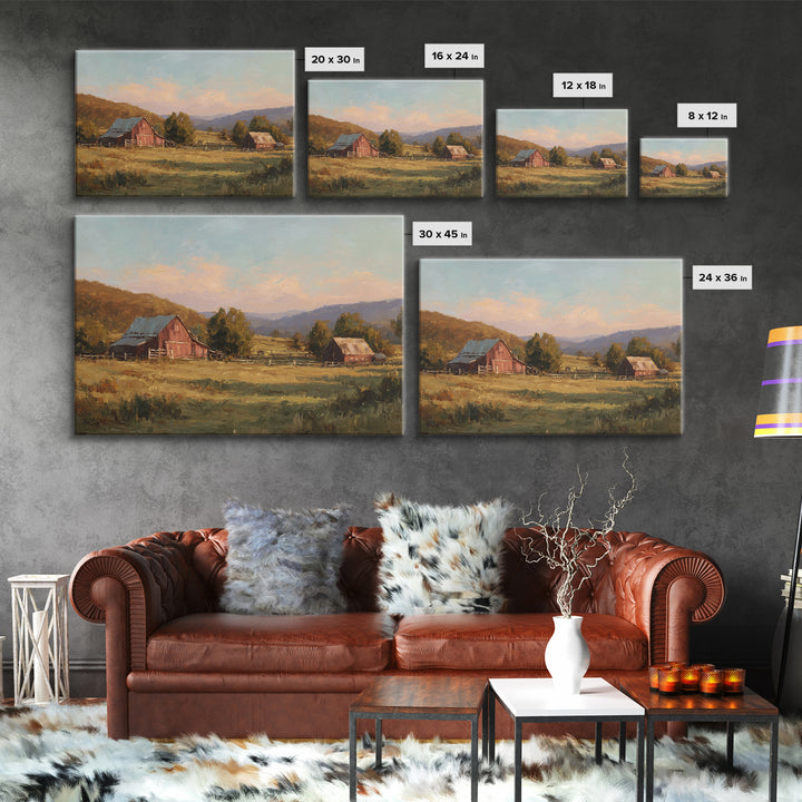 Quiet Horse Pasture at Sunset Framed Canvas Print, Guest Bedroom Art, Living Room Wall Art, Bedroom Decor, Abstract Art, Guest, GBA-3x2-25