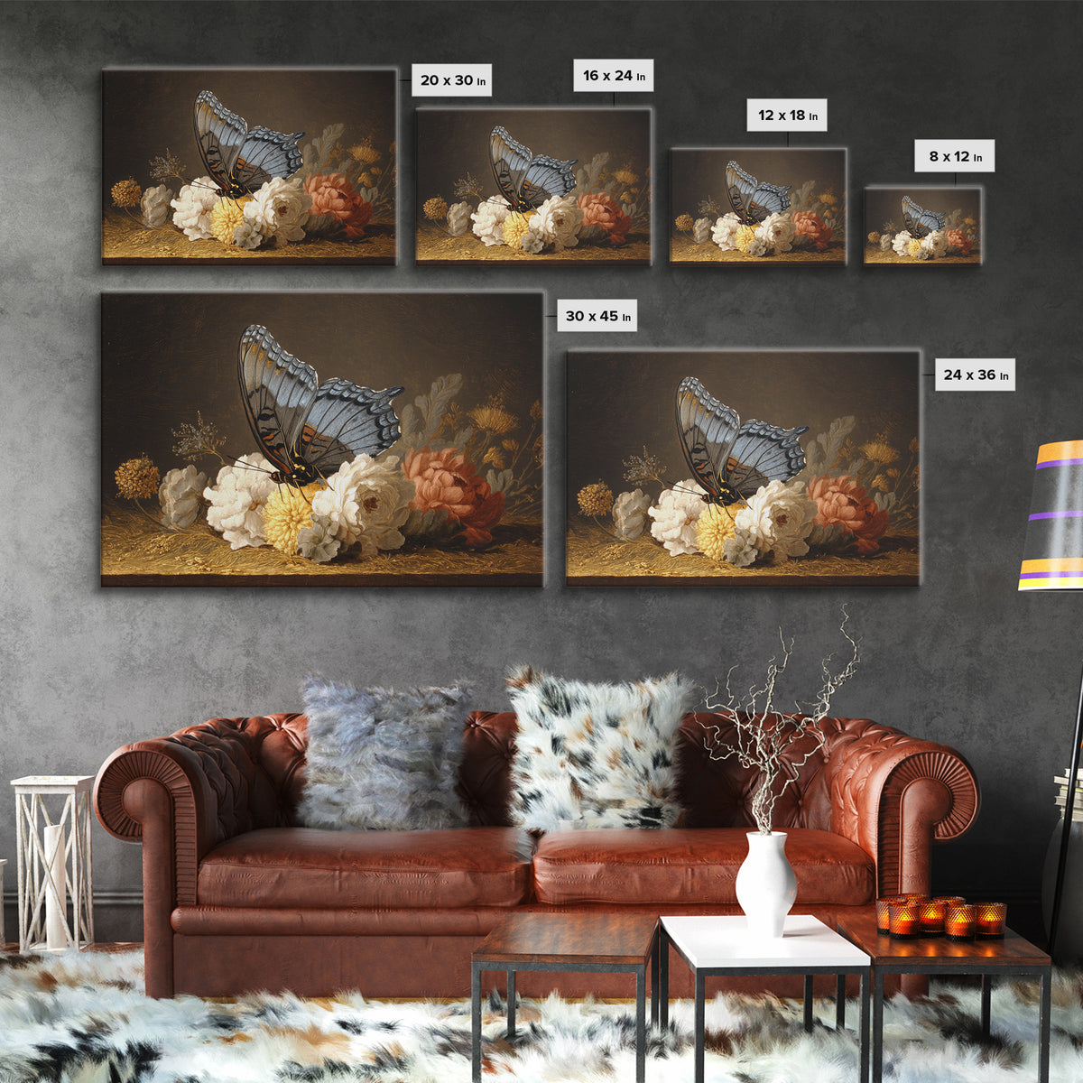 Garden Butterfly and Flowers Specimen Study Framed Canvas Print, Guest Bedroom Art, Bedroom Wall Art, Bedroom Decor, Guest, GBA-3x2-27
