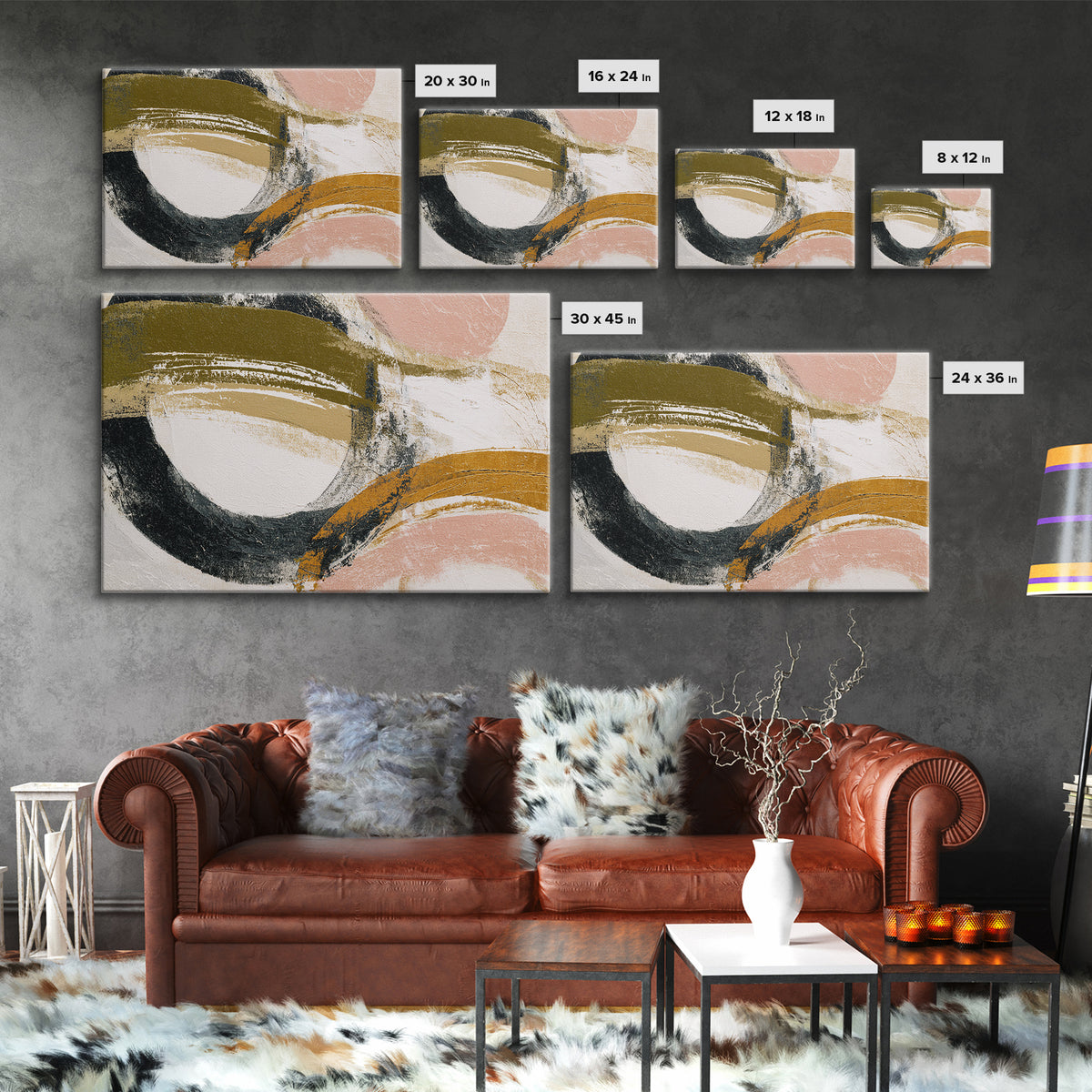 Warm Abstract Arches Framed Canvas Print, Guest Bedroom Art, Funky Wall Art, Bedroom Decor, Abstract Art, Guest, GBA-3x2-31