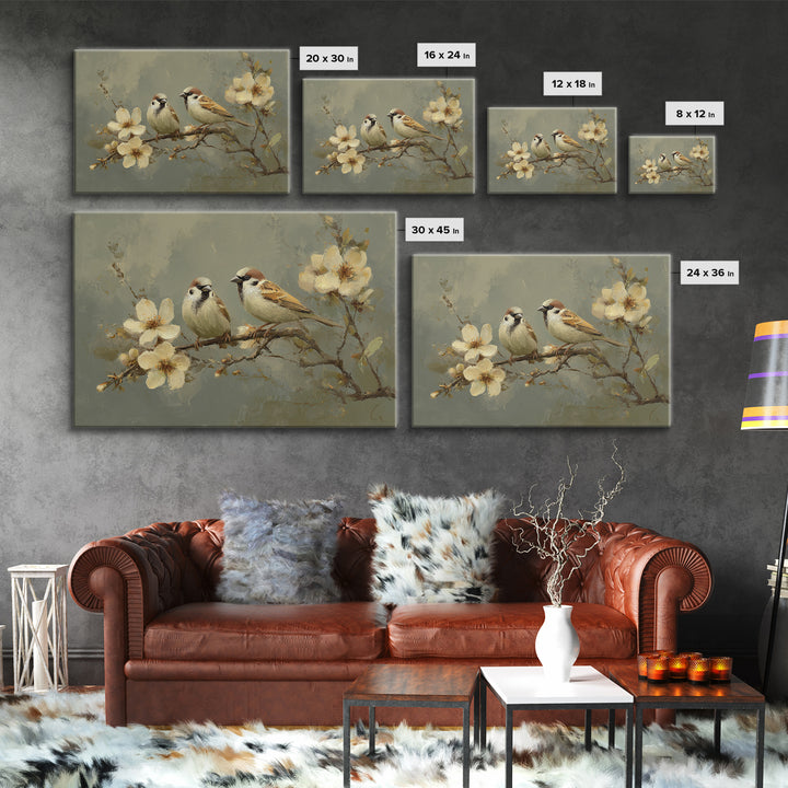 Small Bird Pair on Flowering Branch Canvas Print, Guest Bedroom Art, Set of 3 Wall Art, Bedroom Decor, Oil Painting, Guest, GBA-3x2-32