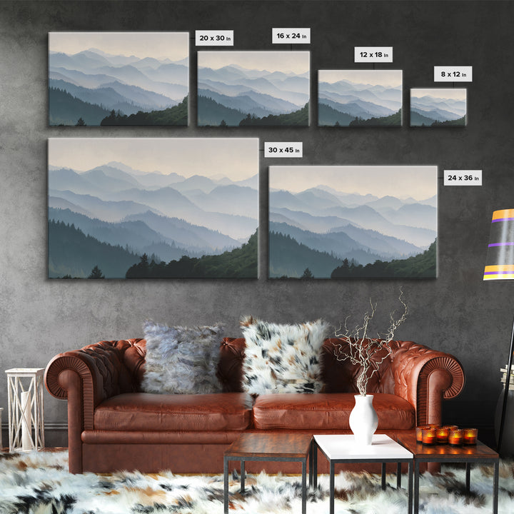 Soft Mountain Horizon Framed Canvas Print, Guest Bedroom Art, Trendy Wall Art, Bedroom Decor, Fine Art, Guest, GBA-3x2-35