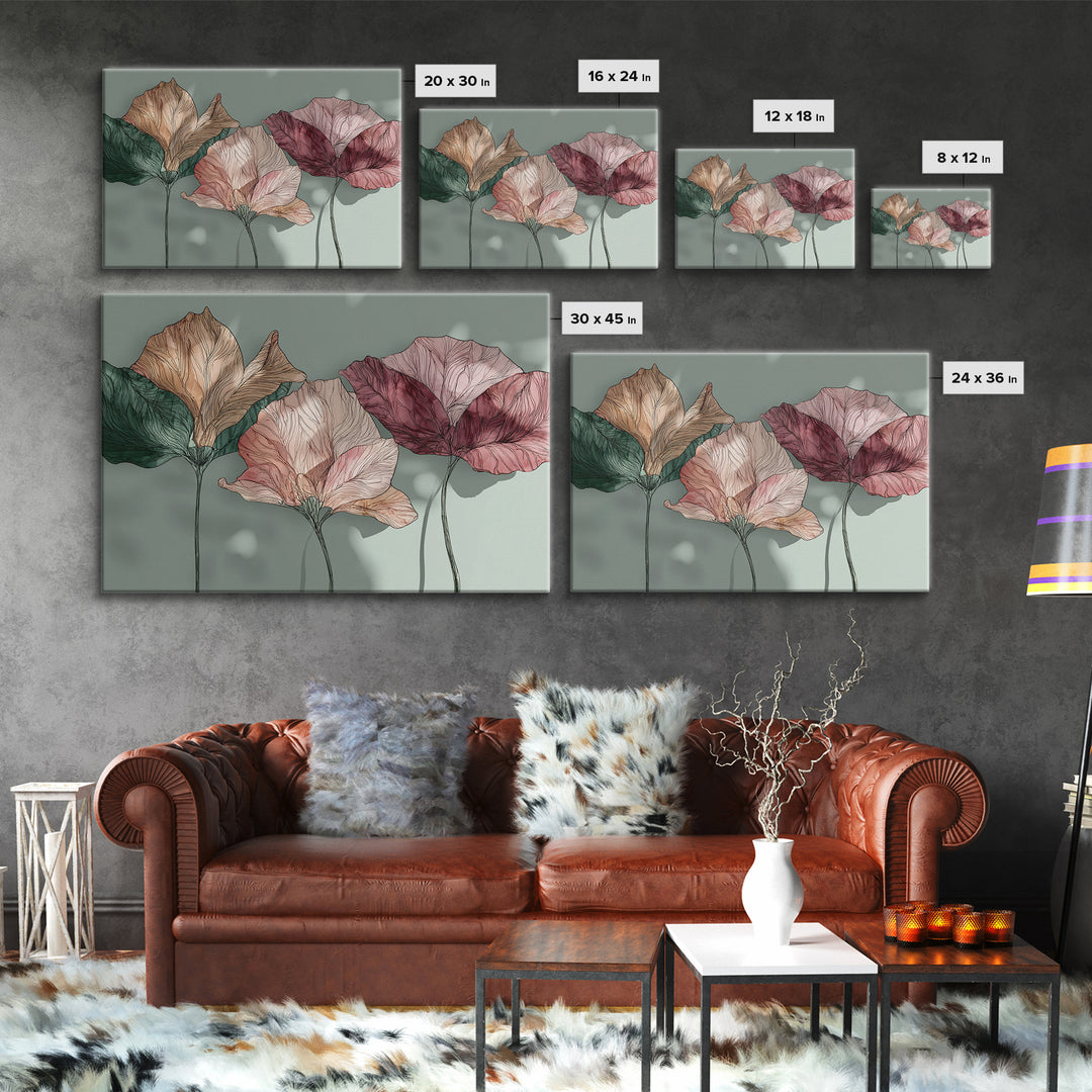 Gentle Botanical Line Drawing Trio Canvas Print, Guest Bedroom Art, Set of 3 Wall Art, Bedroom Decor, Watercolor Art, Guest, GBA-3x2-58