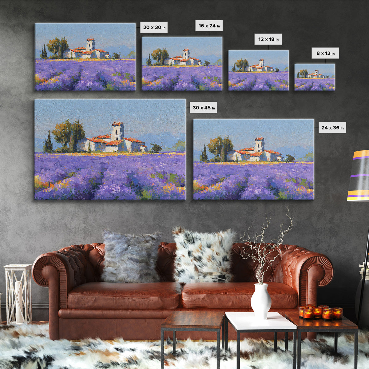 Lavender Field under Pale Sky Framed Canvas Print, Guest Bedroom Art, Living Room Wall Art, Bedroom Decor, Watercolor Art, GBA-3x2-71