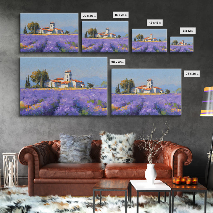 Lavender Field under Pale Sky Framed Canvas Print, Guest Bedroom Art, Living Room Wall Art, Bedroom Decor, Watercolor Art, GBA-3x2-71