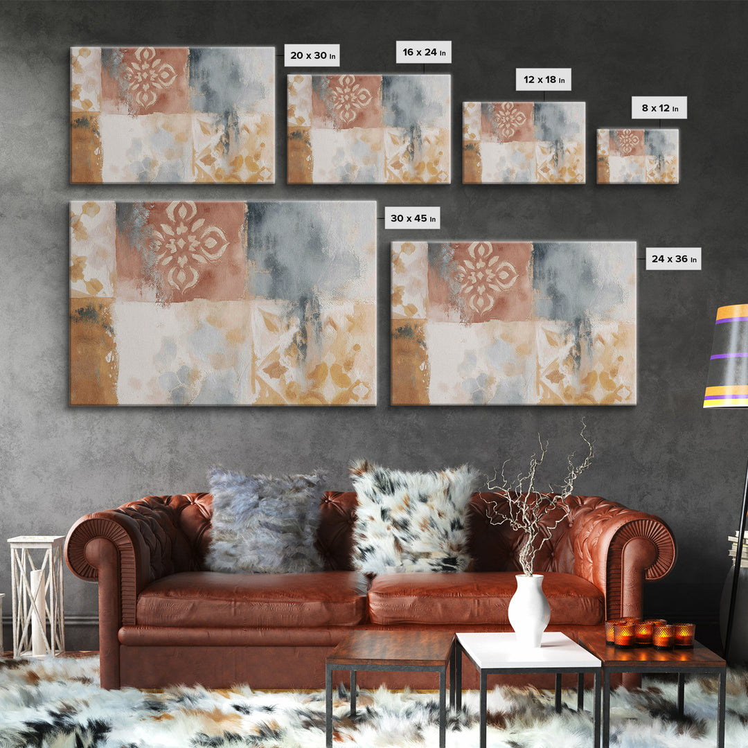 Warm Terracotta Shapes Framed Canvas Print, Guest Bedroom Art, Living Room Decor, Bedroom Decor, Guest, Farmhouse Wall Art, GBA-3x2-74